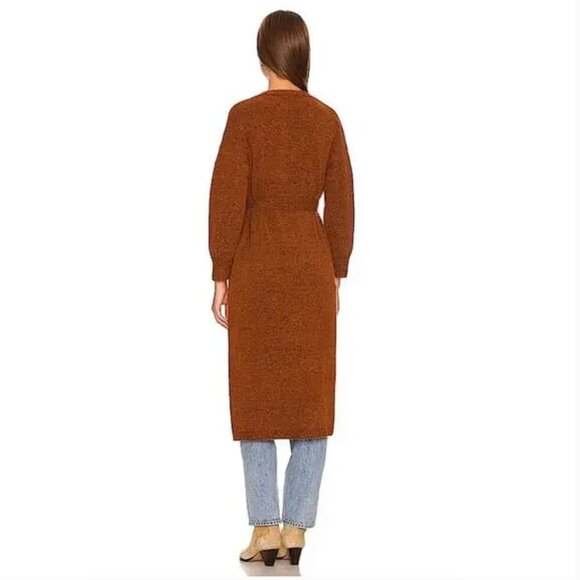 REVOLVE Line and Dot Burnt Orange Duster Open Front Cardigan w/ Belt & Pockets L - Picture 4 of 16